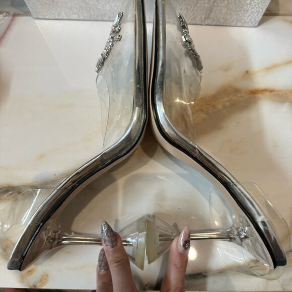 Wet Kiss Women’s Clear Crystal Rhinestones Slingback Pump Heels Size 9.5 - Picture 4 of 13